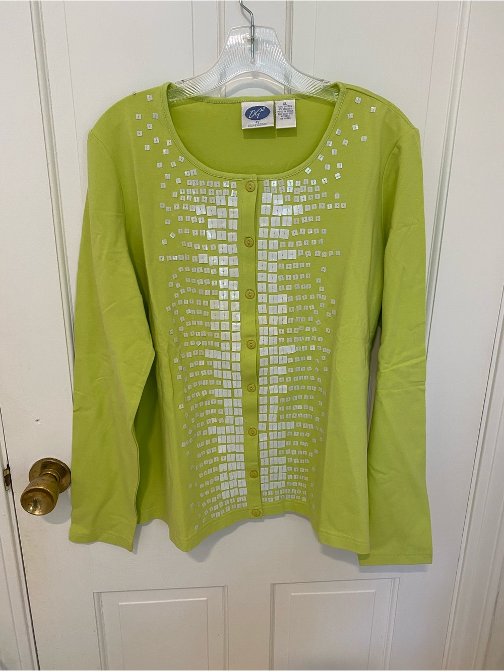 Diane Gilman Lime Green Button-Front Embellished Women's Top XL NWT